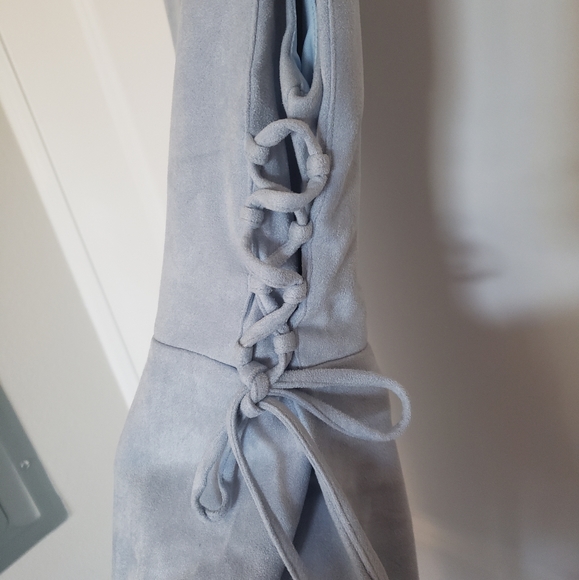 Powder Blue Mini Dress with Corset Detailing - Picture 3 of 4